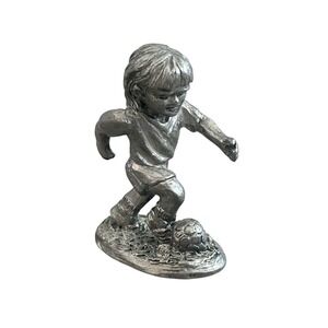 Michael Ricker Pewter Figurine‎ Child Soccer Football Sports Vintage Signed